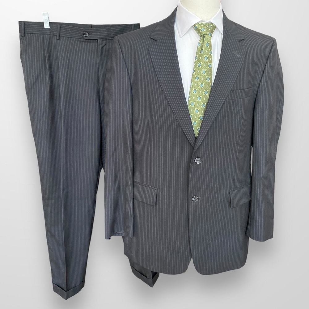 Jos A Bank 2‎ Piece Suit Mens 44L Blazer 39 x 30 Pants Black Wool VTG